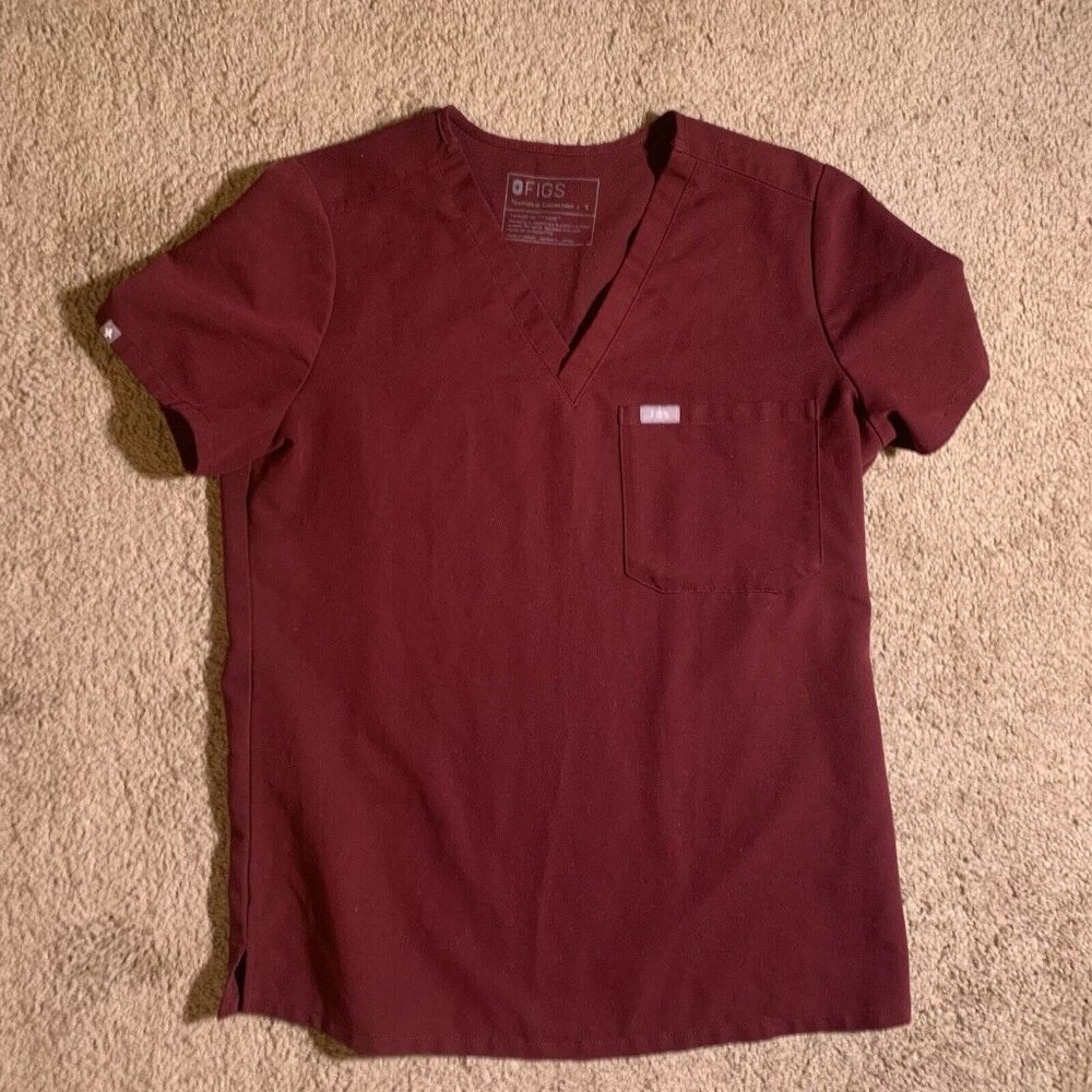 Figs Technical Collection Small Red Maroon Top Shirt Pocket